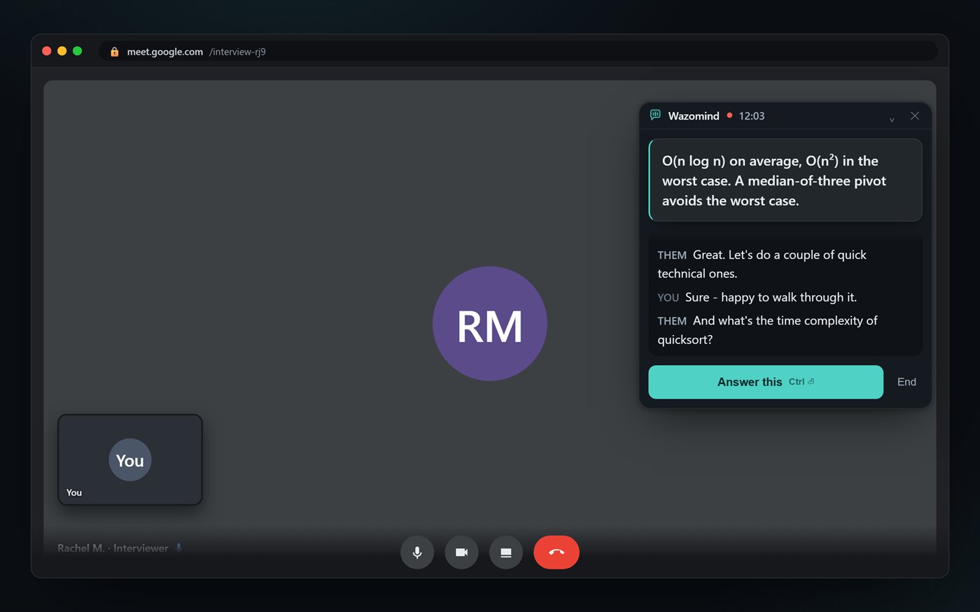 Close-up of the Wazomind overlay with a suggested response